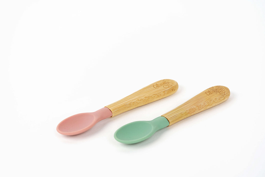 Citron 2-Piece Bamboo Spoon Set Green and Blush Pink