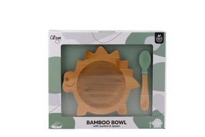 Citron Bamboo Bowl with Suction with Spoon Packaging