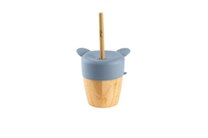 Citron Bamboo Cup with Lid and Straw Dusty Blue with Straw