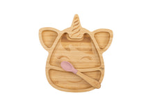 Load image into Gallery viewer, Citron Small Bamboo Plate with Suction with Spoon Unicorn
