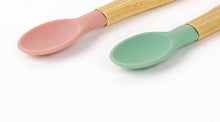 Load image into Gallery viewer, Citron 2-Piece Bamboo Spoon Set Green and Blush Pink
