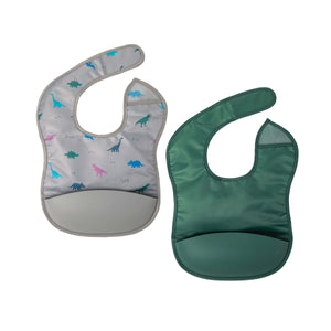 Tiny Twinkle - Silicone Pocket Bibs in Dinosaurs and Olive Green