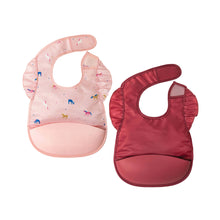 Load image into Gallery viewer, Tiny Twinkle - Silicone Pocket Bibs in Unicorn Confetti and Burgundy
