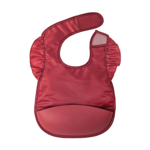 Tiny Twinkle - Silicone Pocket Bibs with Ruffles in Burgundy