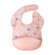 Load image into Gallery viewer, Tiny Twinkle - Silicone Pocket Bibs with Ruffles in Unicorn Confetti
