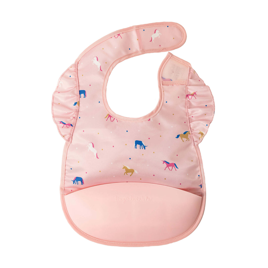 Tiny Twinkle - Silicone Pocket Bibs with Ruffles in Unicorn Confetti