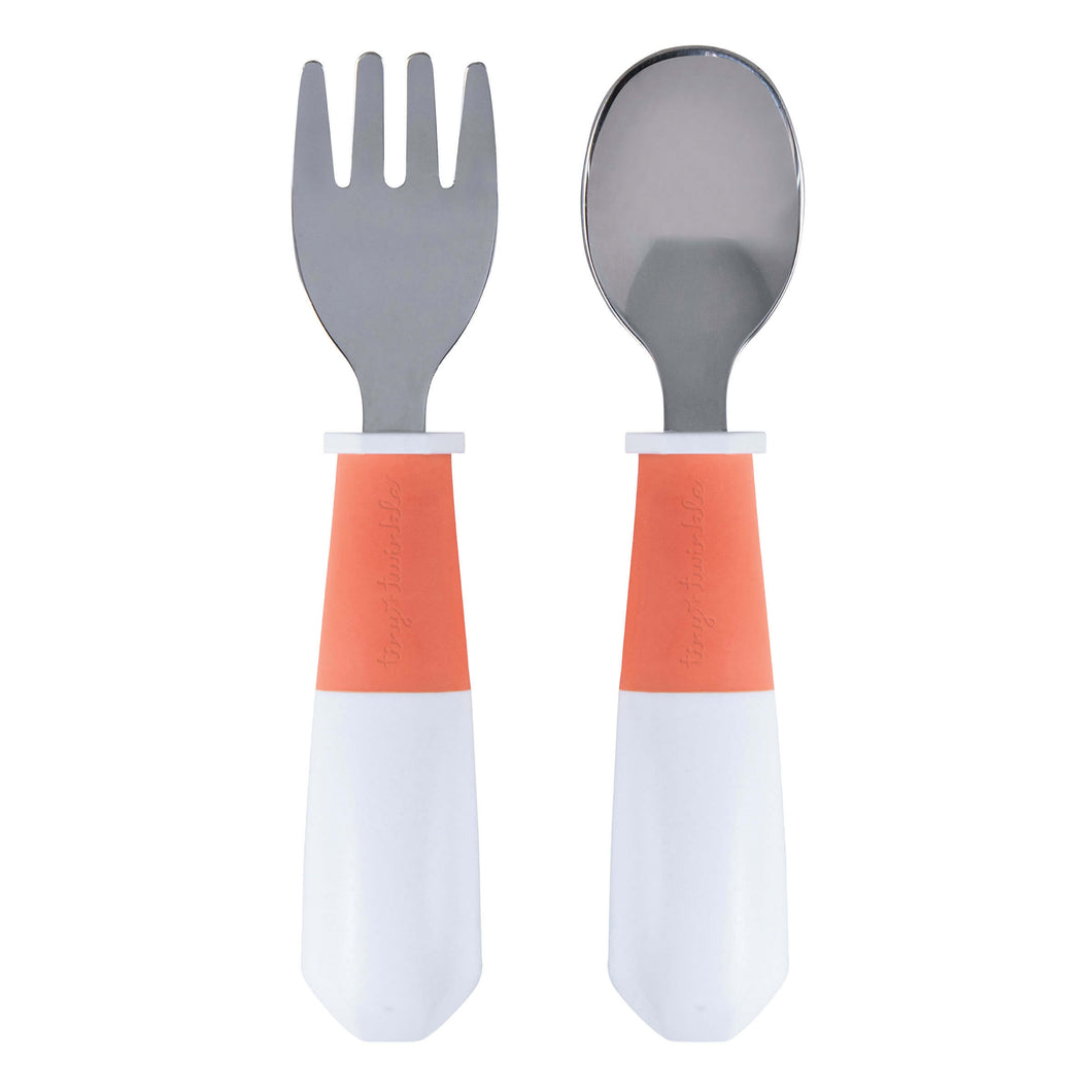 Tiny Twinkle - Stainless Spoon and Fork - Coral