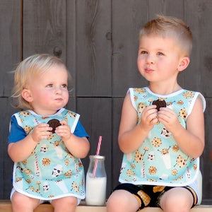 Toddlers using BapronBaby Cookies and Milk Bapron Bib-Apron