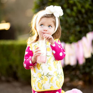 Toddler using BapronBaby Fresh Squeeze Lemon Bapron Bib-Apron