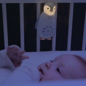 Zazu Sound Machine - Zoë the penguin in crib